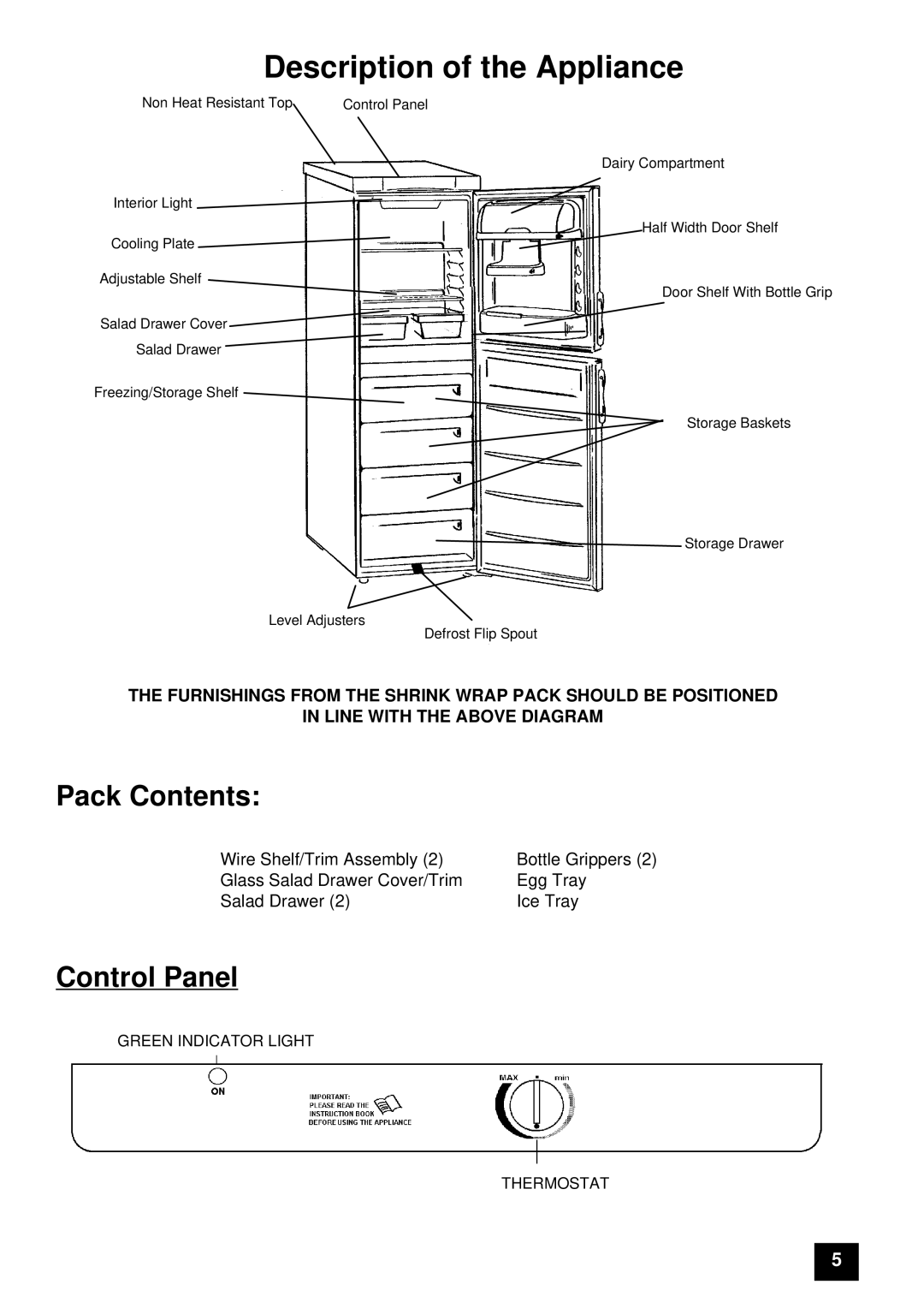 Electrolux ER 7947B, ER 7946B instruction manual Pack Contents, Control Panel 