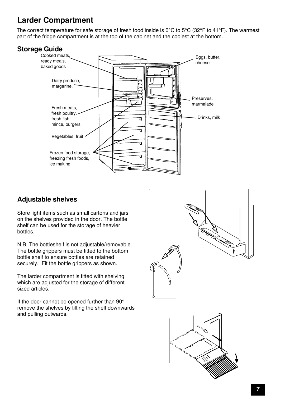 Electrolux ER 7947B, ER 7946B instruction manual Storage Guide, Adjustable shelves 