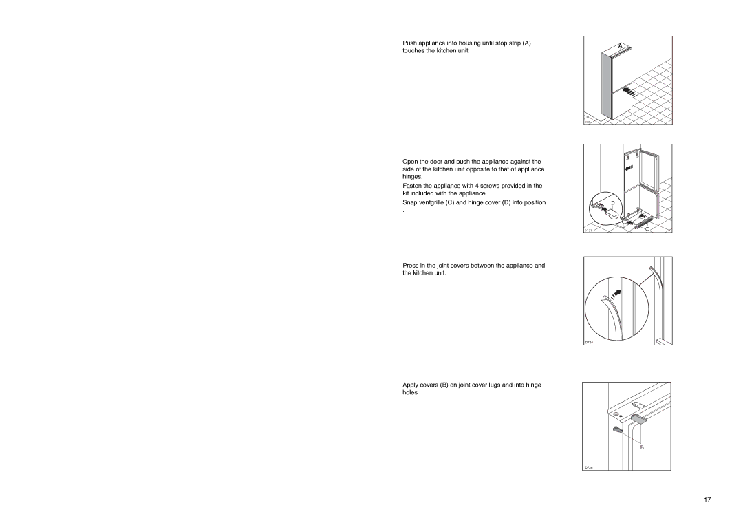 Electrolux ER 8034 I manual Apply covers B on joint cover lugs and into hinge holes 