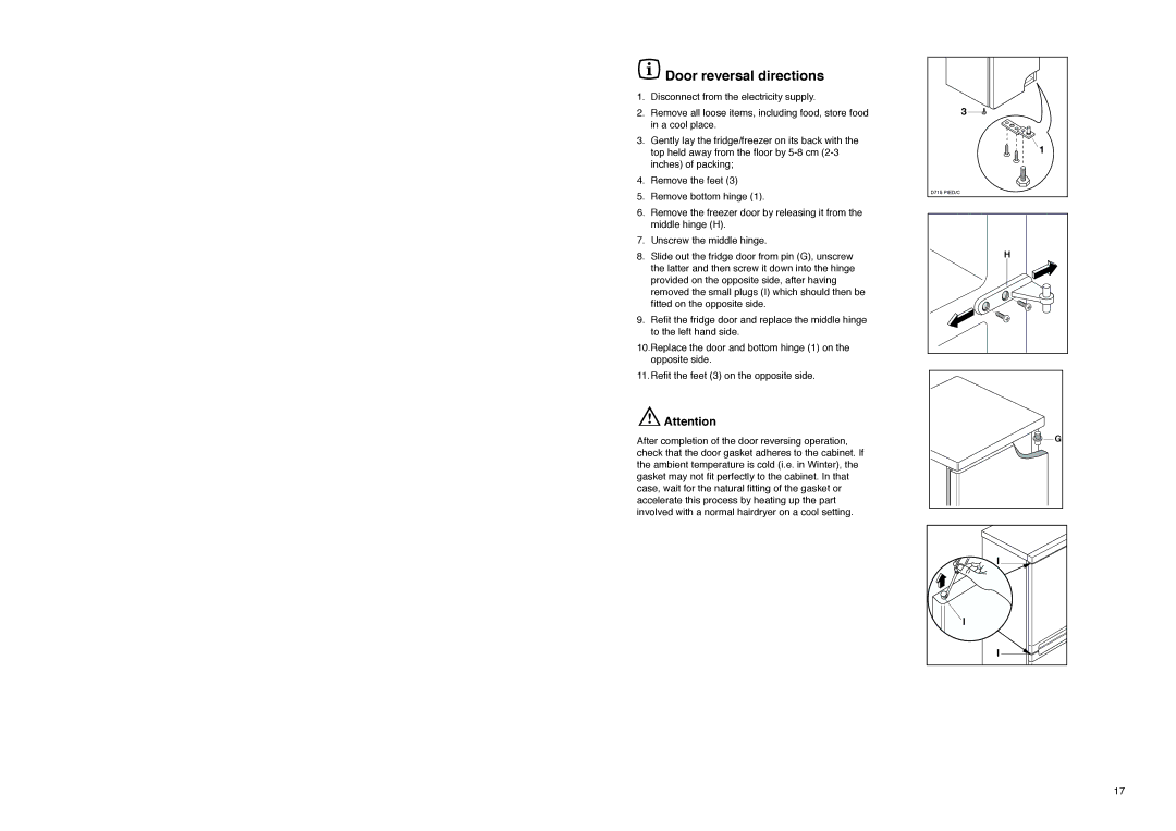 Electrolux ER 8126 B manual Door reversal directions 