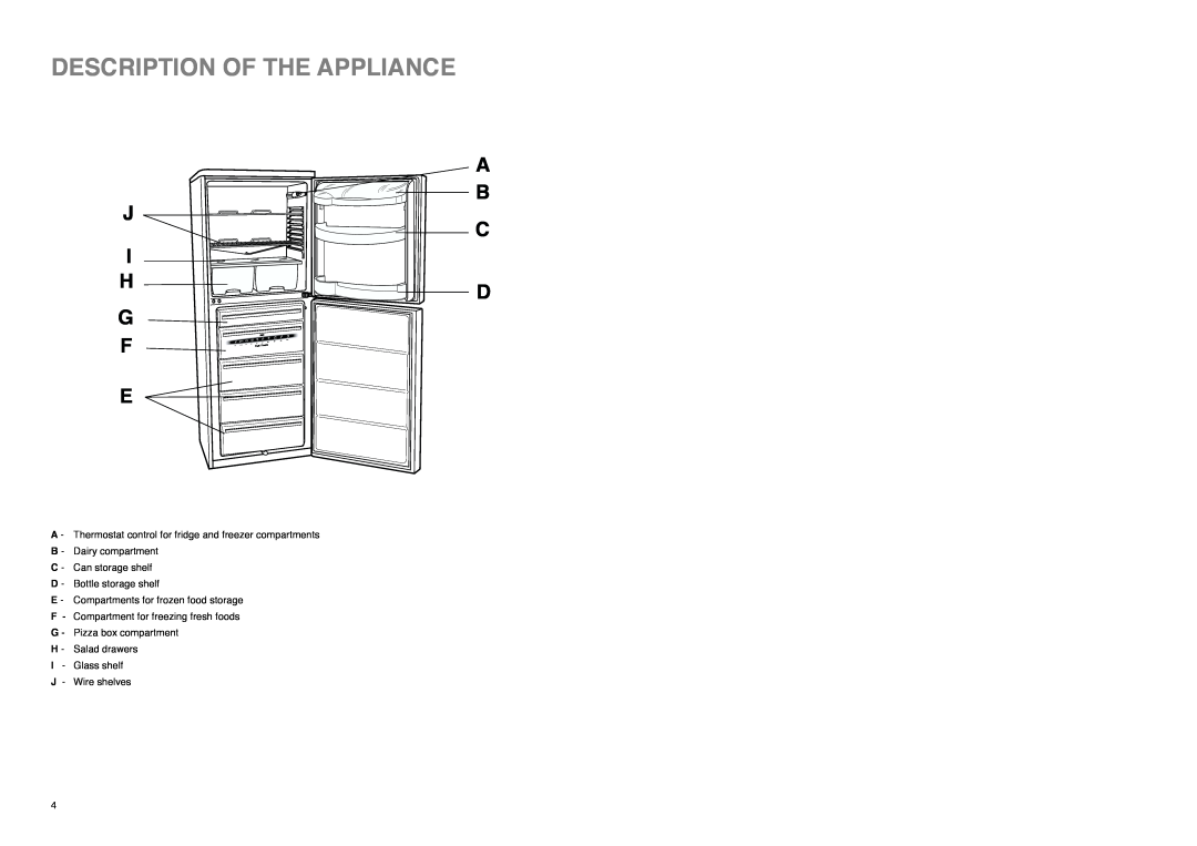 Electrolux ER 8126 B manual Description Of The Appliance, J I H G F E, A B C D 