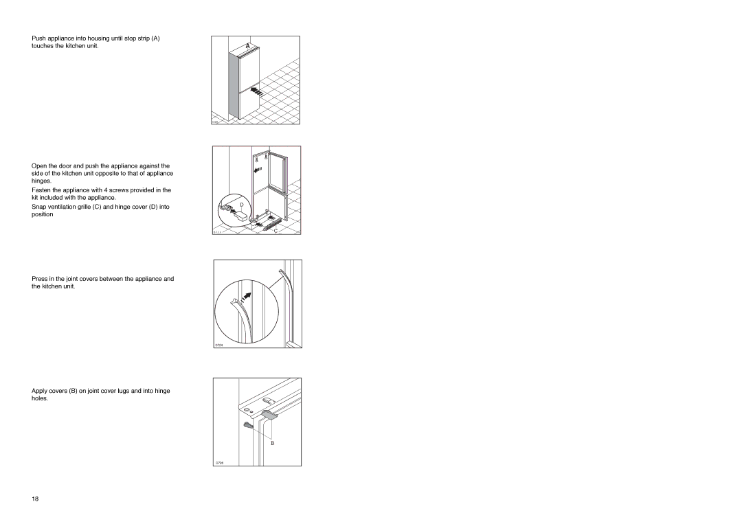 Electrolux ER 8133 I manual Apply covers B on joint cover lugs and into hinge holes 