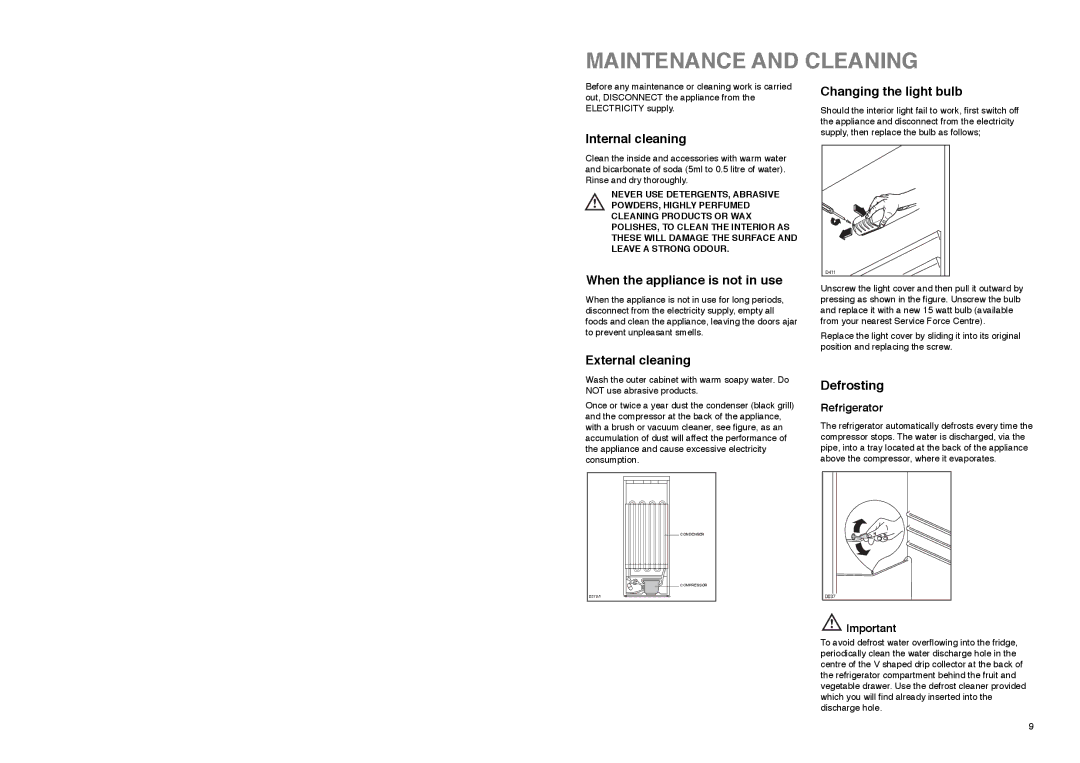 Electrolux ER 8133 I manual Maintenance and Cleaning 