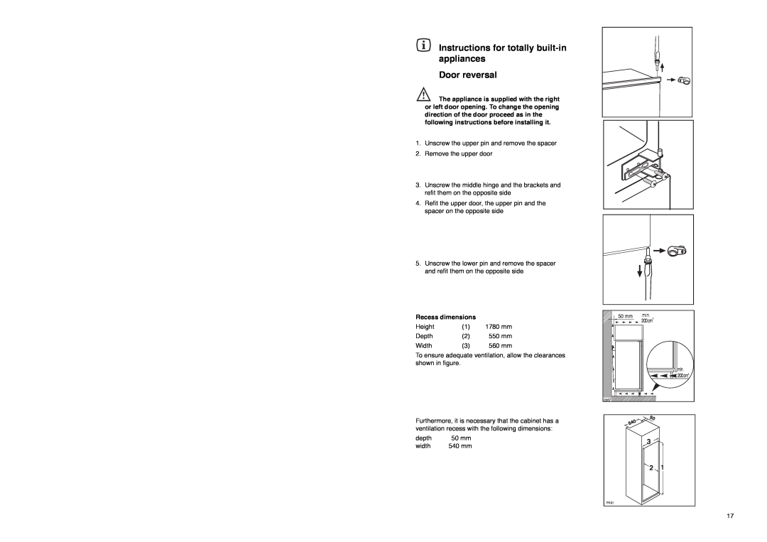 Electrolux ER 8133 I manual Instructions for totally built-in appliances Door reversal, Recess dimensions 