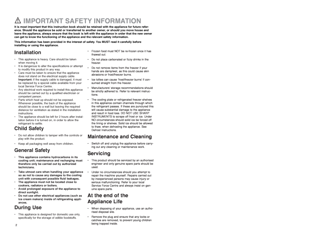Electrolux ER 8133 I manual Important Safety Information, Installation, Child Safety, General Safety, During Use, Servicing 