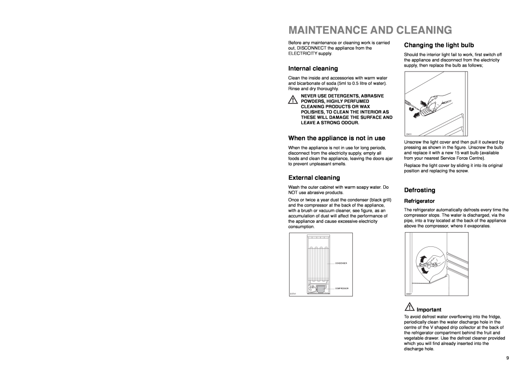 Electrolux ER 8133 I Maintenance And Cleaning, Internal cleaning, When the appliance is not in use, External cleaning 