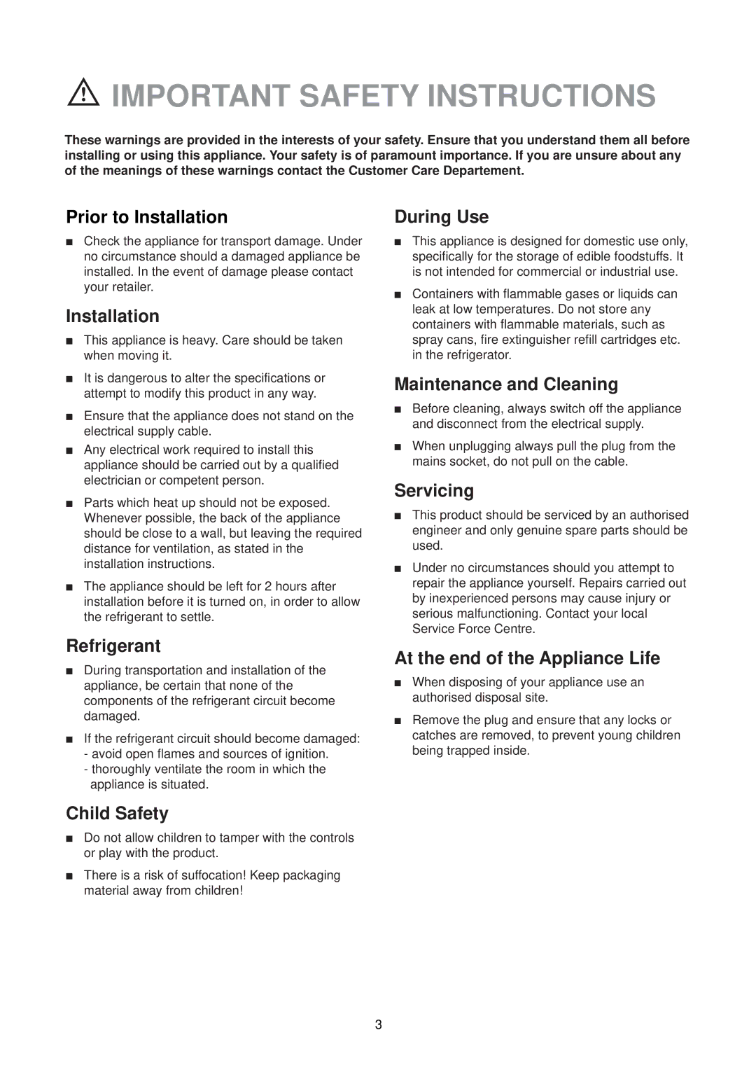 Electrolux ER6633I manual Important Safety Instructions 