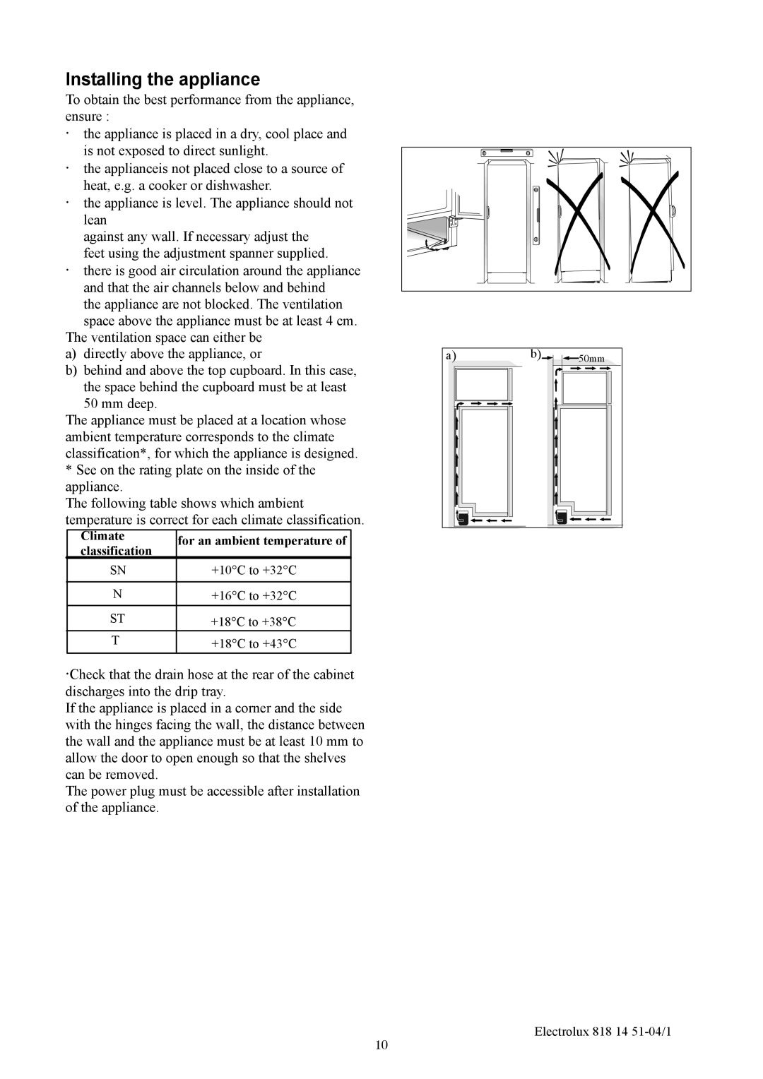 Electrolux ER8817C manual Installing the appliance 