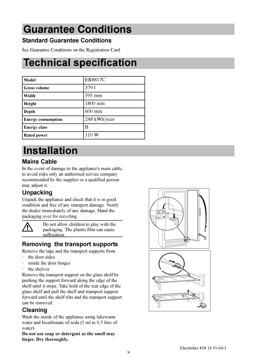 Electrolux ER8817C manual Guarantee Conditions 