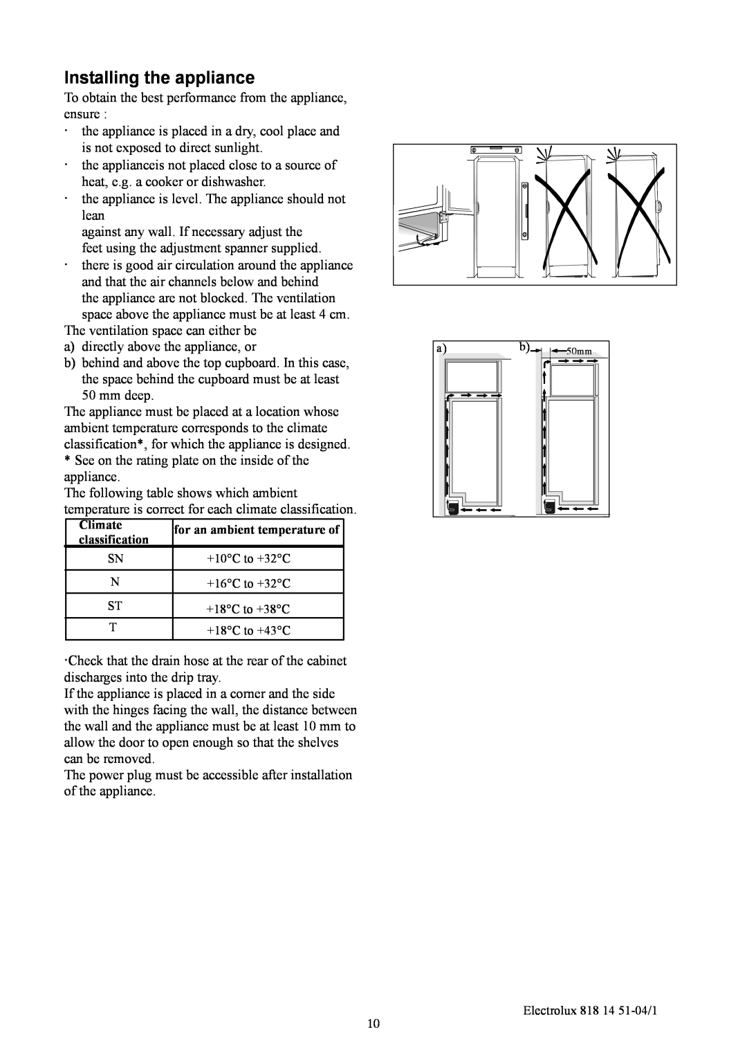 Electrolux ER8817C manual Installing the appliance 