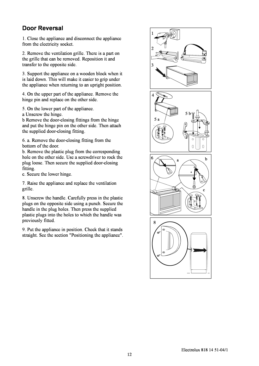 Electrolux ER8817C manual Door Reversal 