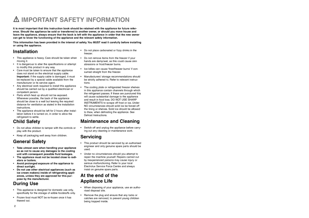 Electrolux ERB 3023 manual Important Safety Information, Installation 