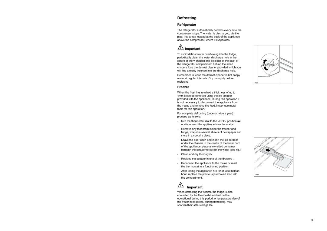 Electrolux ERB 3023 manual Defrosting, Refrigerator 