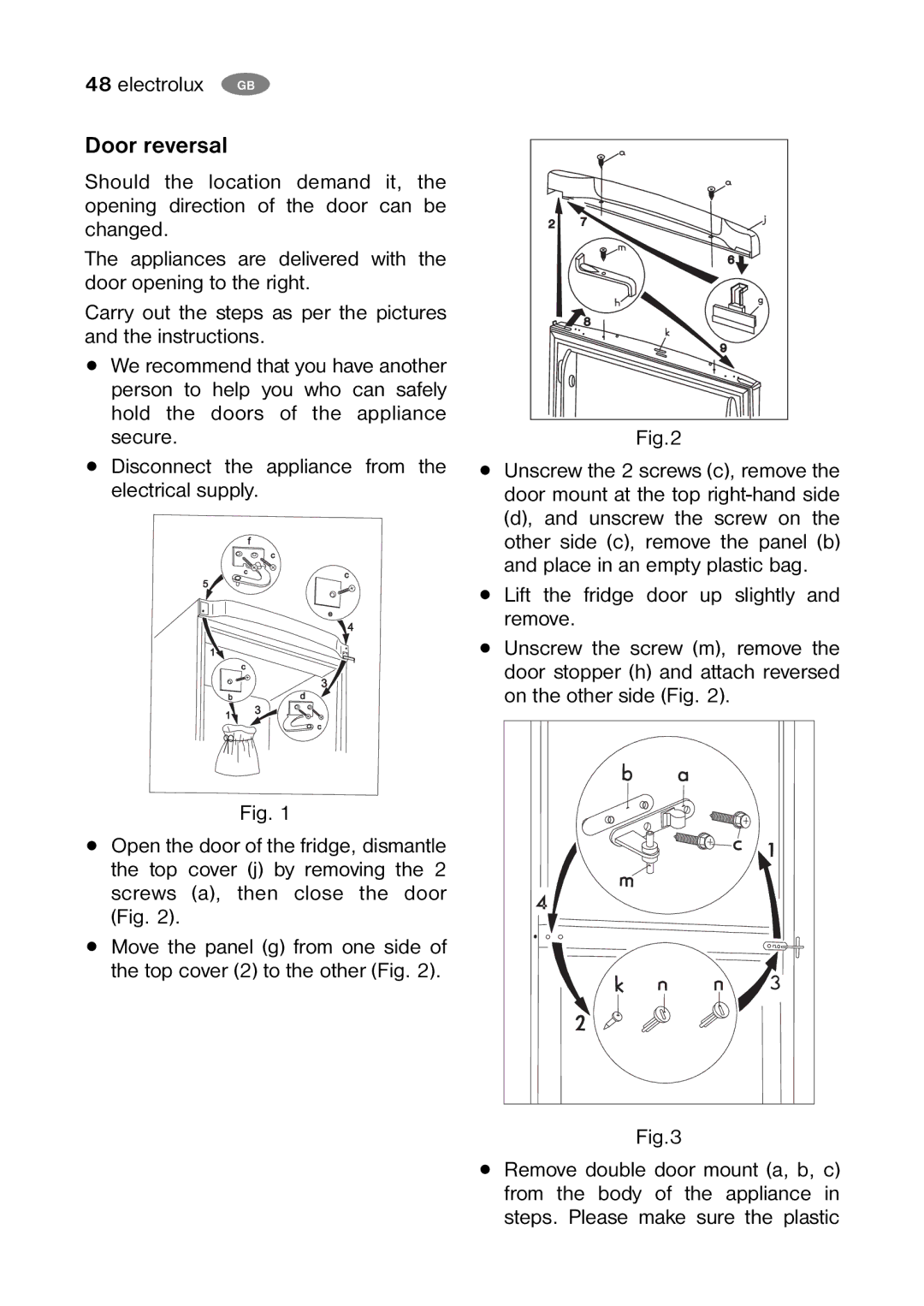 Electrolux ERB 34001W manual Door reversal 