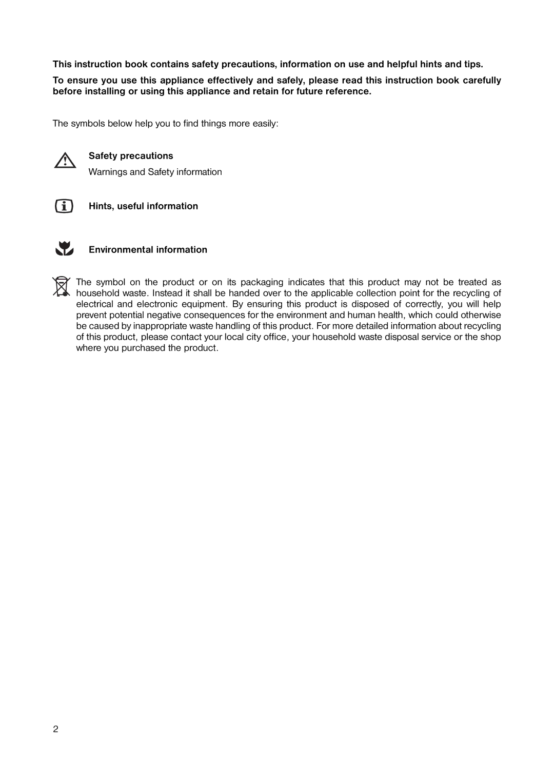 Electrolux ERB 8441 manual Symbols below help you to find things more easily 