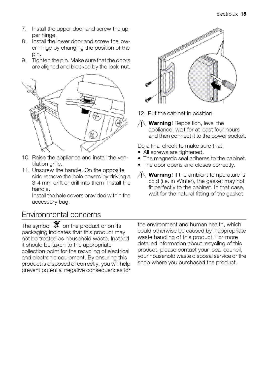 Electrolux ERB34257W, ERB39251W user manual Environmental concerns 