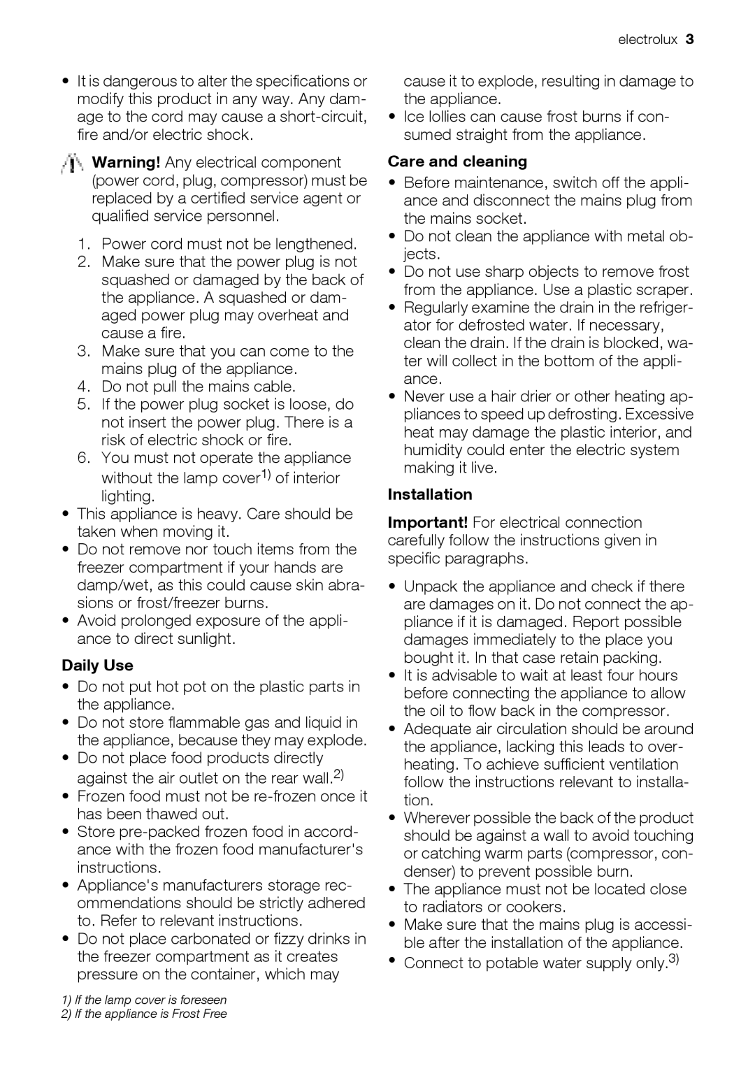 Electrolux ERB34257W, ERB39251W user manual Daily Use, Care and cleaning, Installation 