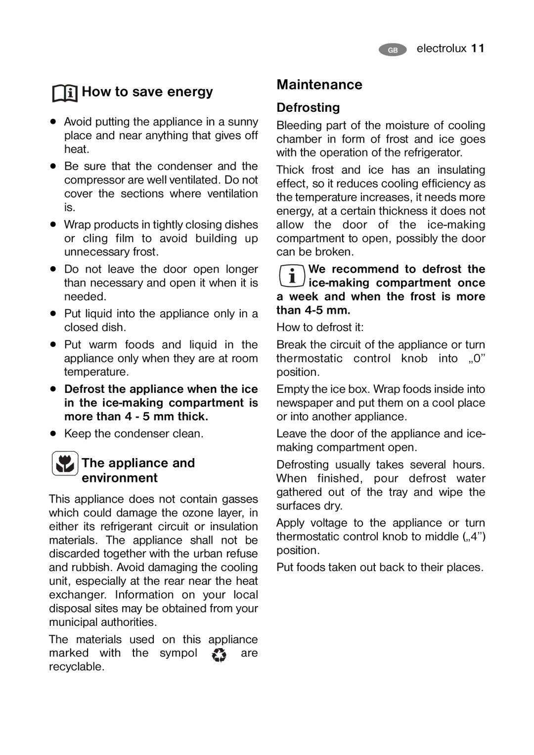 Electrolux ERC 07002W8 manual How to save energy, Maintenance, Appliance and environment, Defrosting 