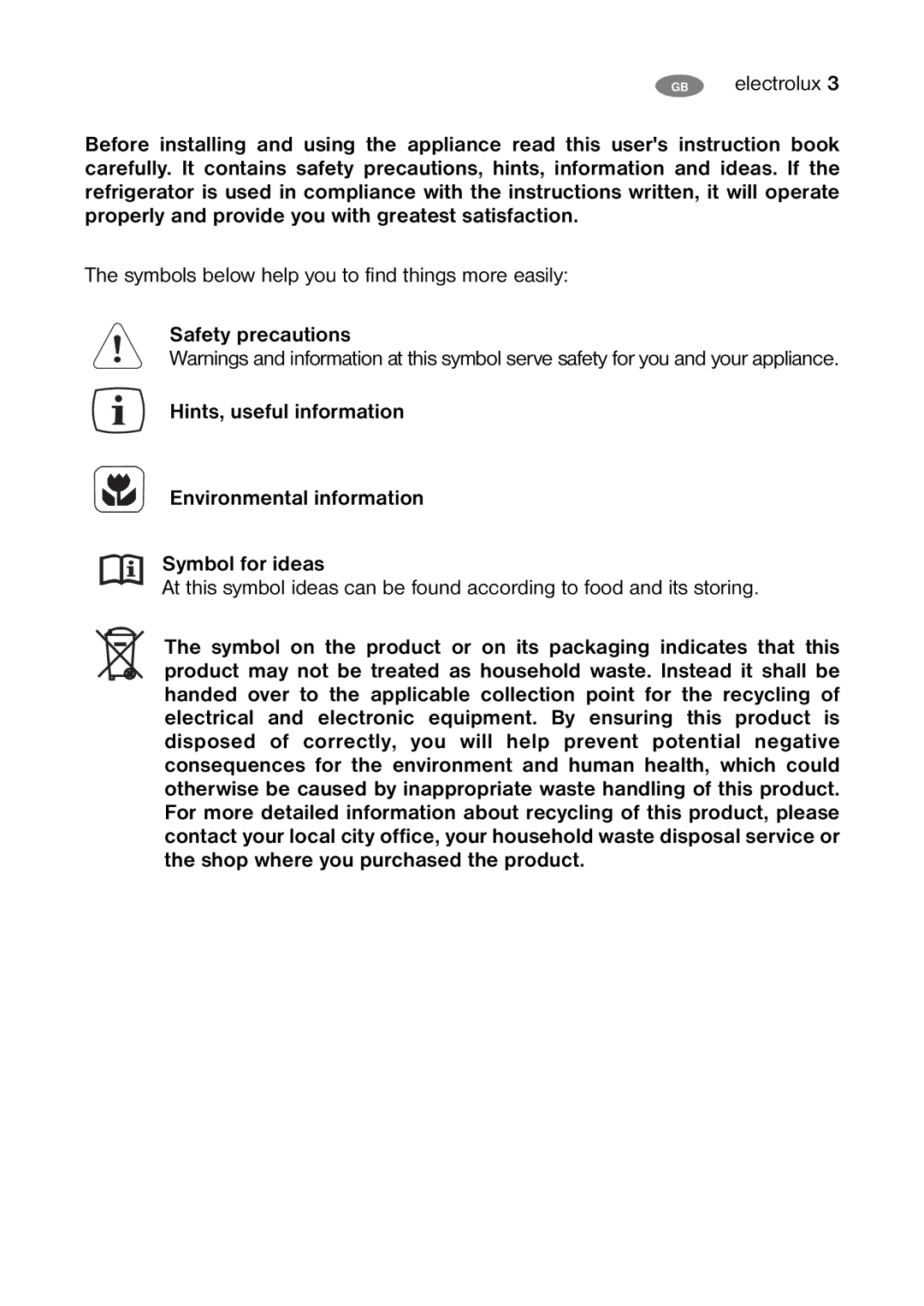 Electrolux ERC 07002W8 manual Symbols below help you to find things more easily 