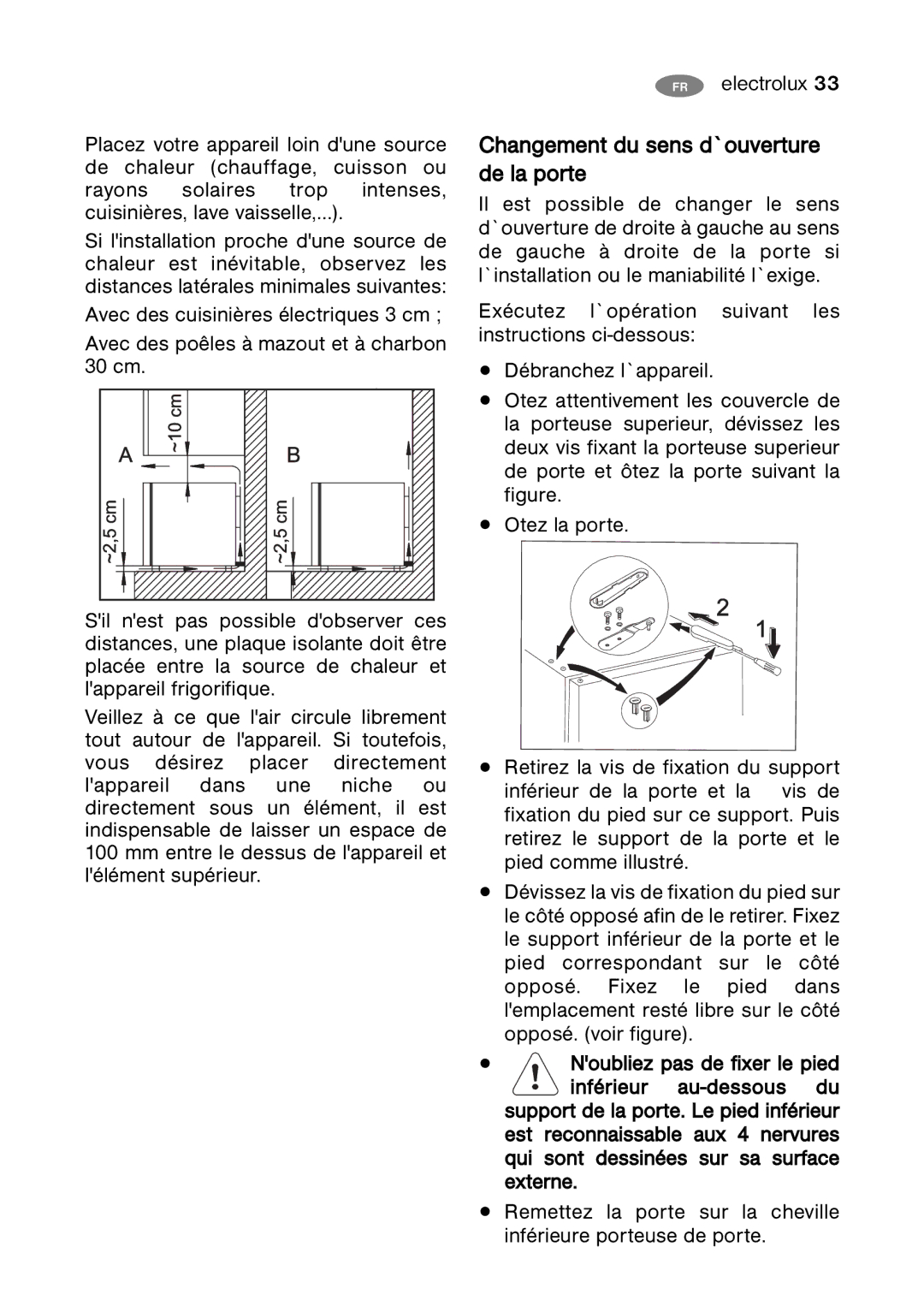 Electrolux ERC 07002W8 manual Changement du sens d`ouverture de la porte 