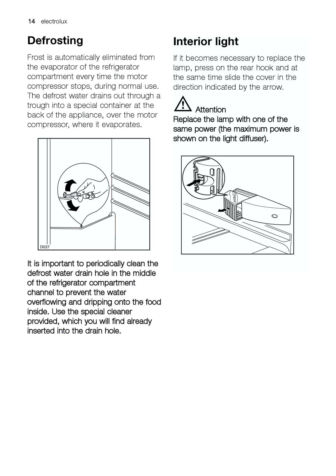 Electrolux ERC 25292 W manual Defrosting, Interior light 