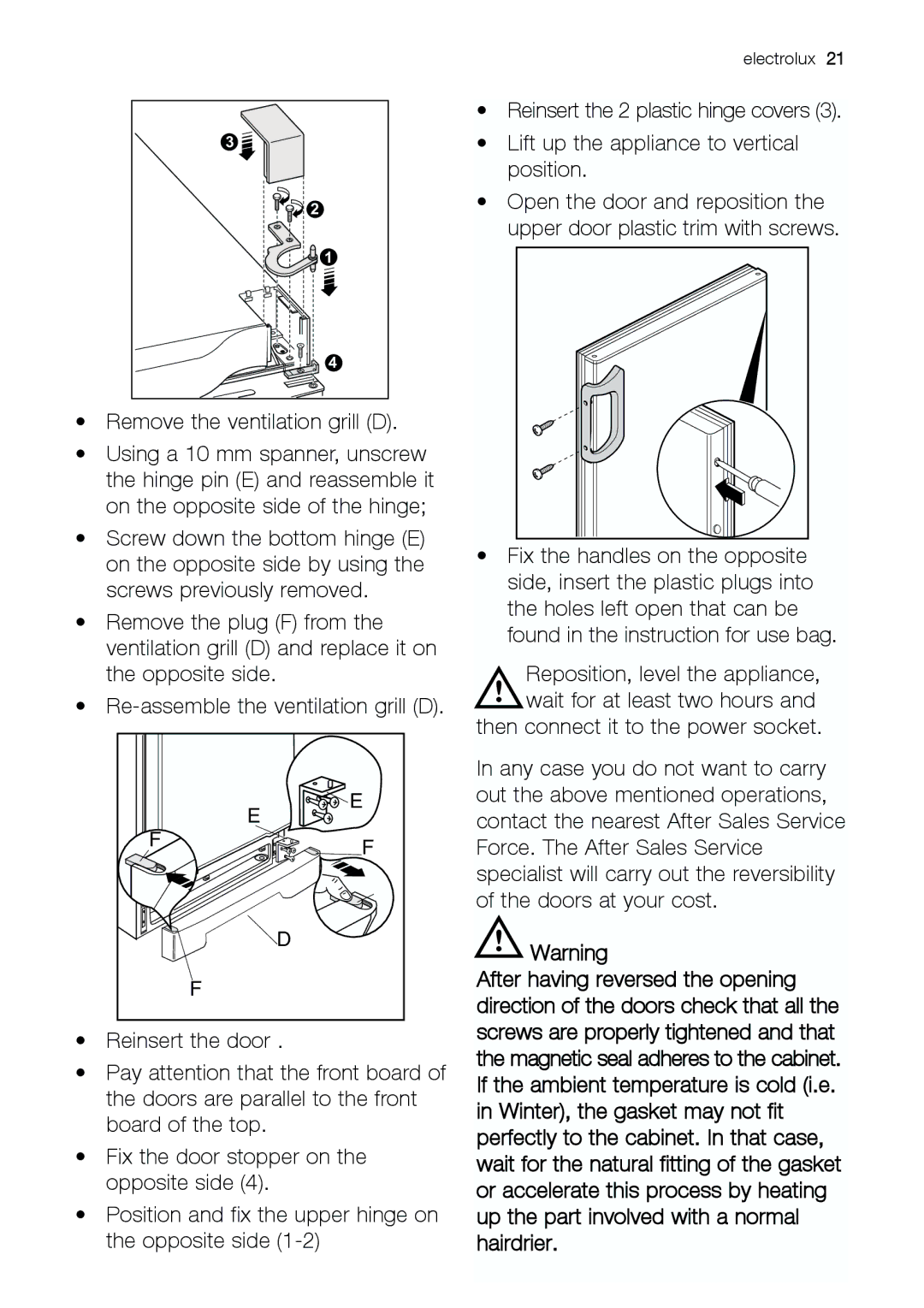 Electrolux ERC 25292 W manual Remove the ventilation grill D 