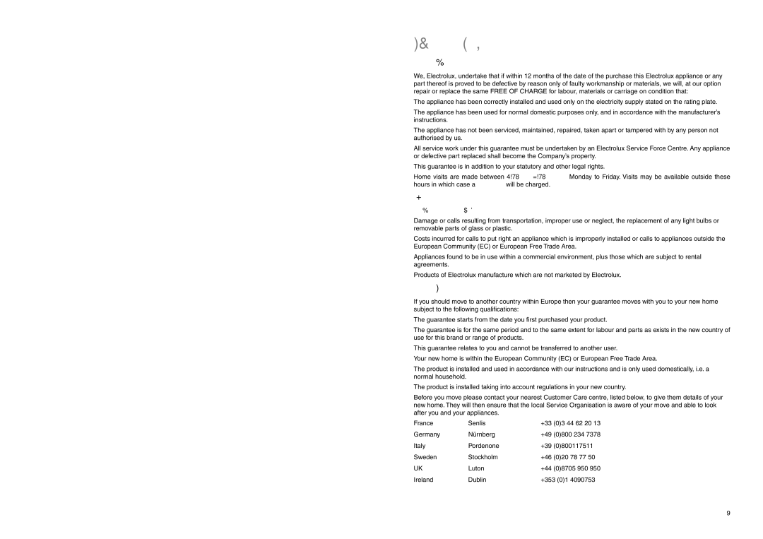 Electrolux ERC 3025 X manual Guarantee Conditions, Standard guarantee conditions, Exclusions, European Guarantee 