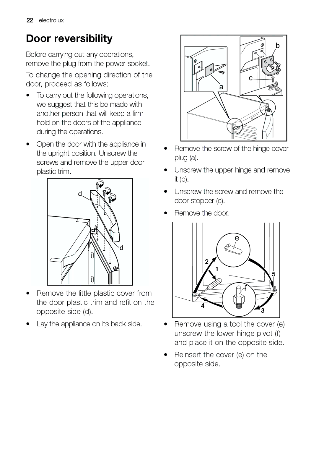 Electrolux ERC 39392 S manual Door reversibility 