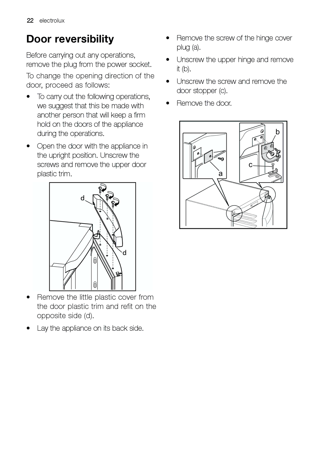 Electrolux ERC 39392 X manual Door reversibility 