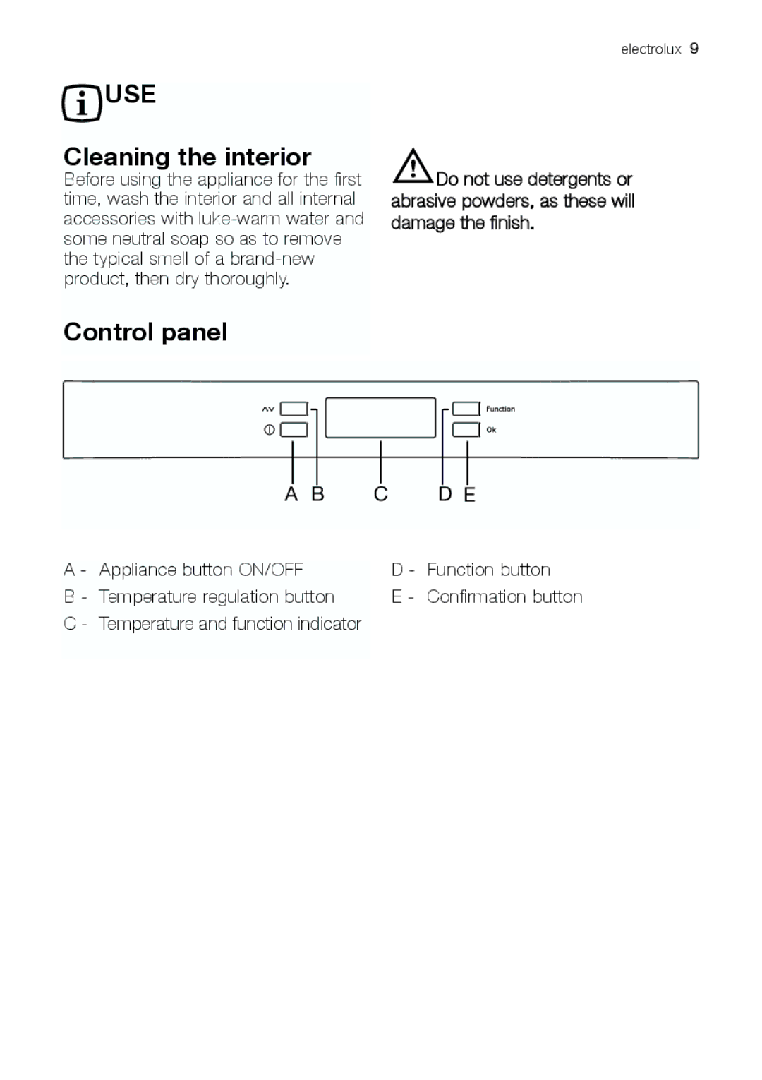 Electrolux ERC 39392 X manual Cleaning the interior, Control panel 