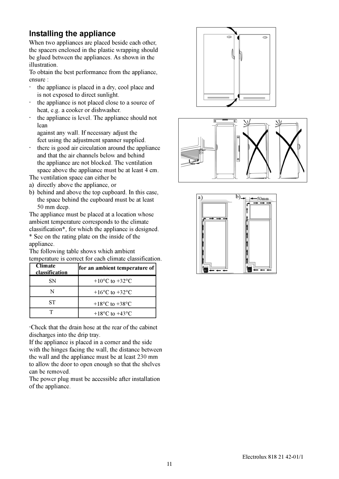 Electrolux ERC3709 manual Installing the appliance 