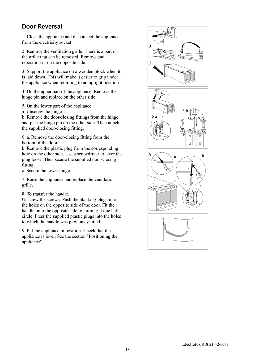 Electrolux ERC3709 manual Door Reversal 