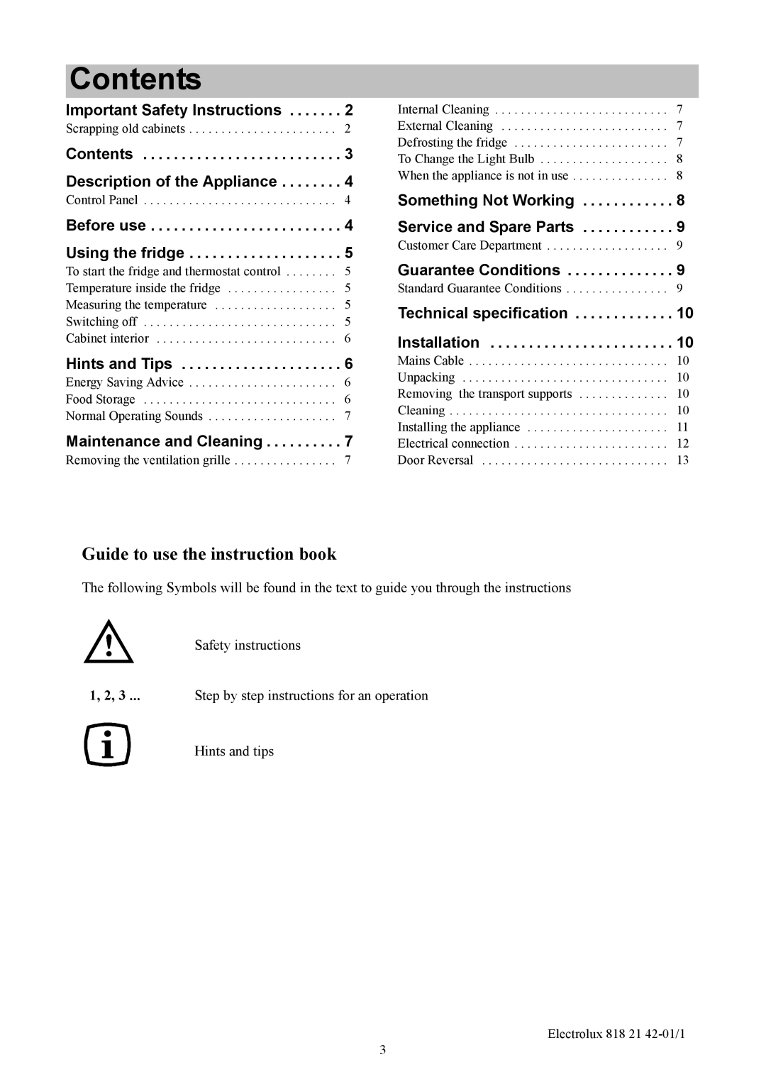 Electrolux ERC3709 manual Contents 