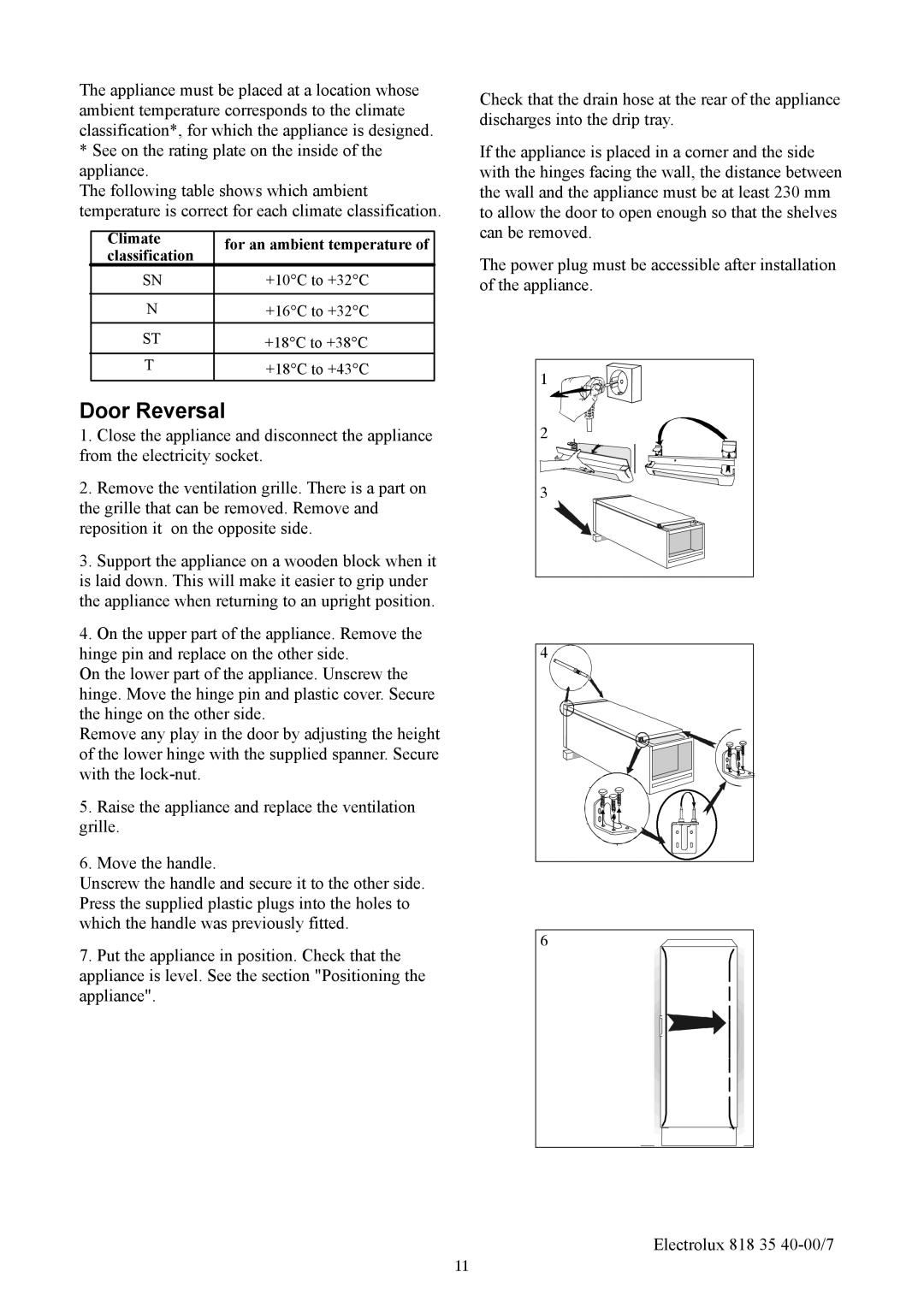 Electrolux ERC3711WS manual Door Reversal 