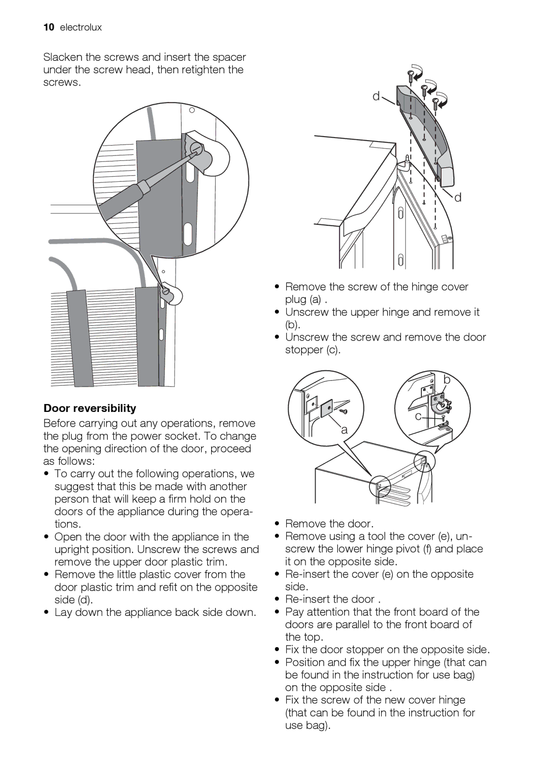 Electrolux ERC39350W user manual Door reversibility 