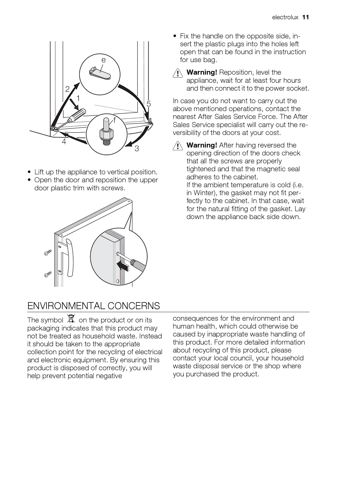 Electrolux ERC39350W user manual Environmental Concerns 