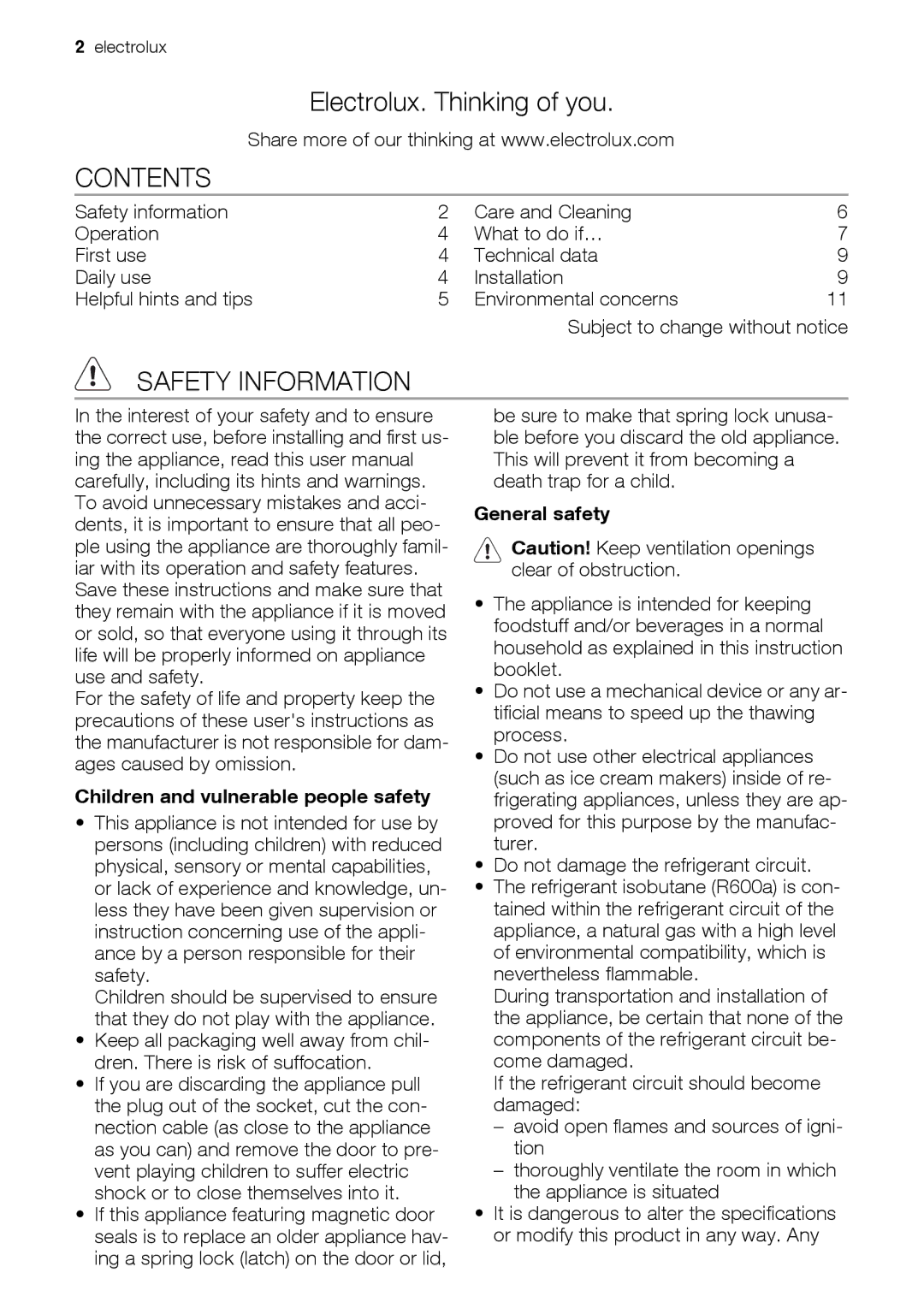 Electrolux ERC39350W user manual Contents, Safety Information 