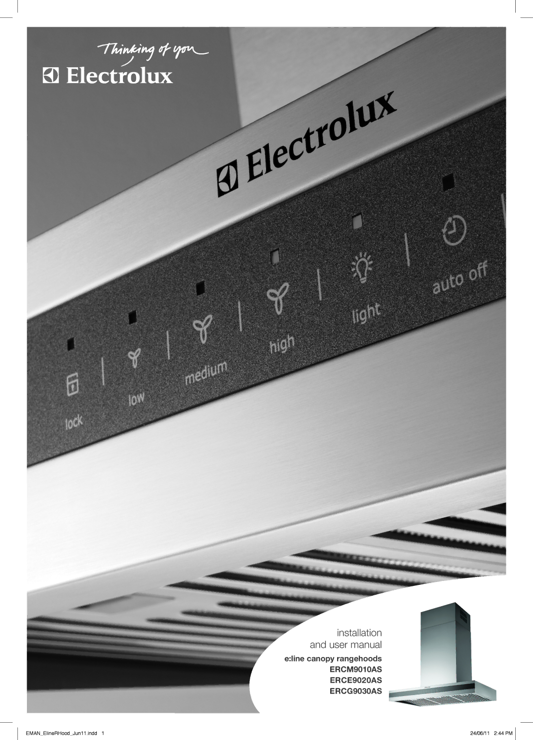 Electrolux user manual Eline canopy rangehoods ERCM9010AS ERCE9020AS ERCG9030AS 