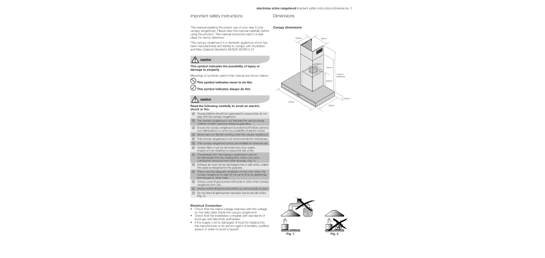 Electrolux ERCE90AS user manual Important safety instructions Dimensions, Electrical Connection 