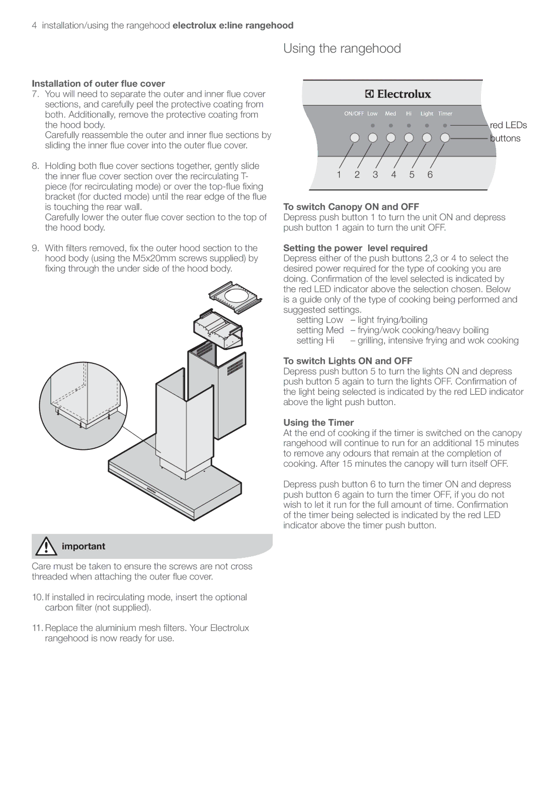 Electrolux ERCE90AS user manual Using the rangehood 