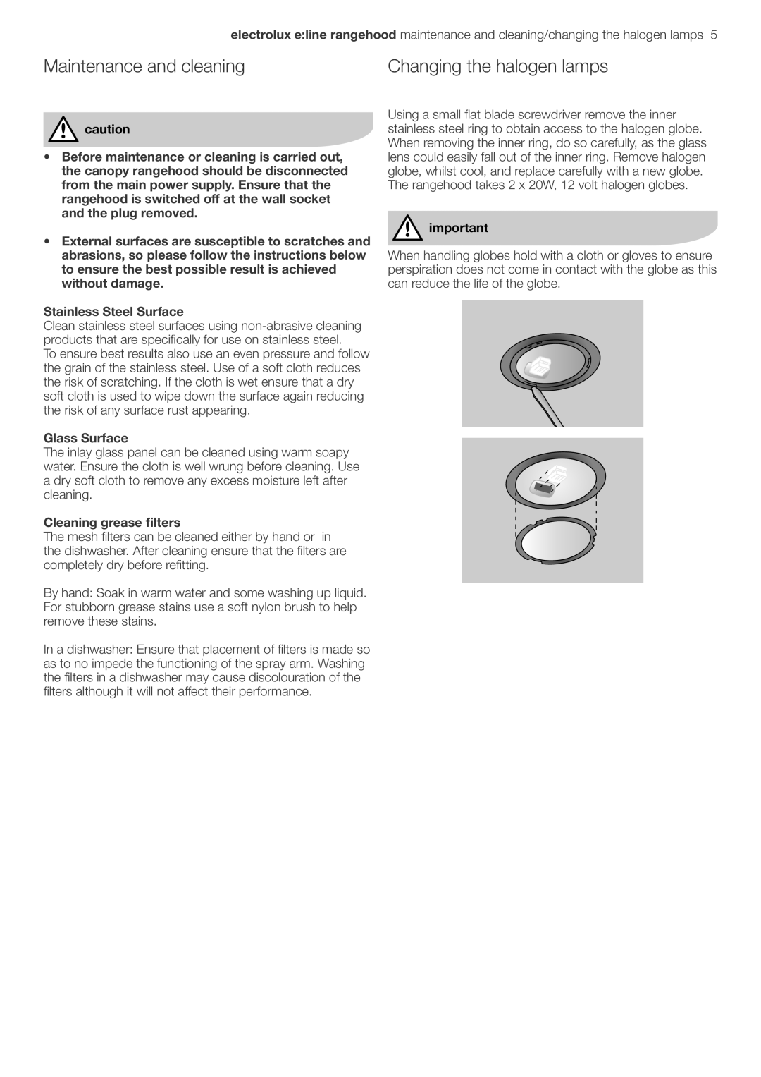 Electrolux ERCE90AS user manual Maintenance and cleaning, Glass Surface, Cleaning grease filters 