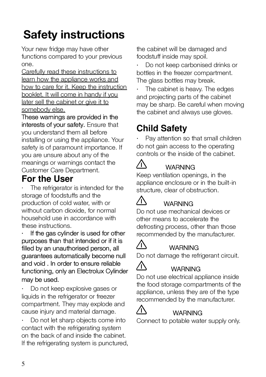 Electrolux ERES31800 manual Safety instructions 