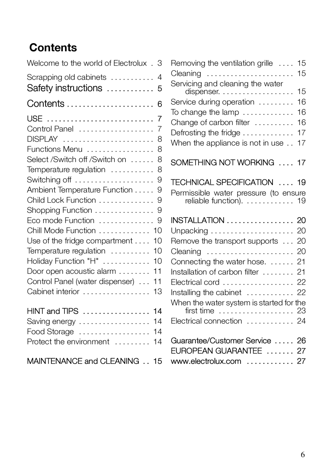 Electrolux ERES31800 manual Contents 