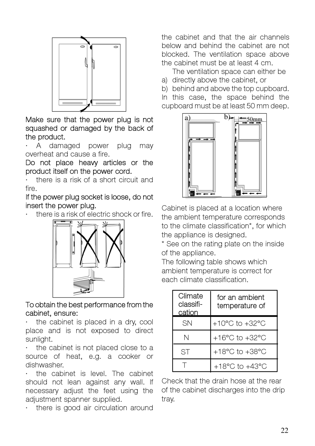 Electrolux ERES31800X, ERES31800W To obtain the best performance from the cabinet, ensure, Climate, Classifi, Cation 