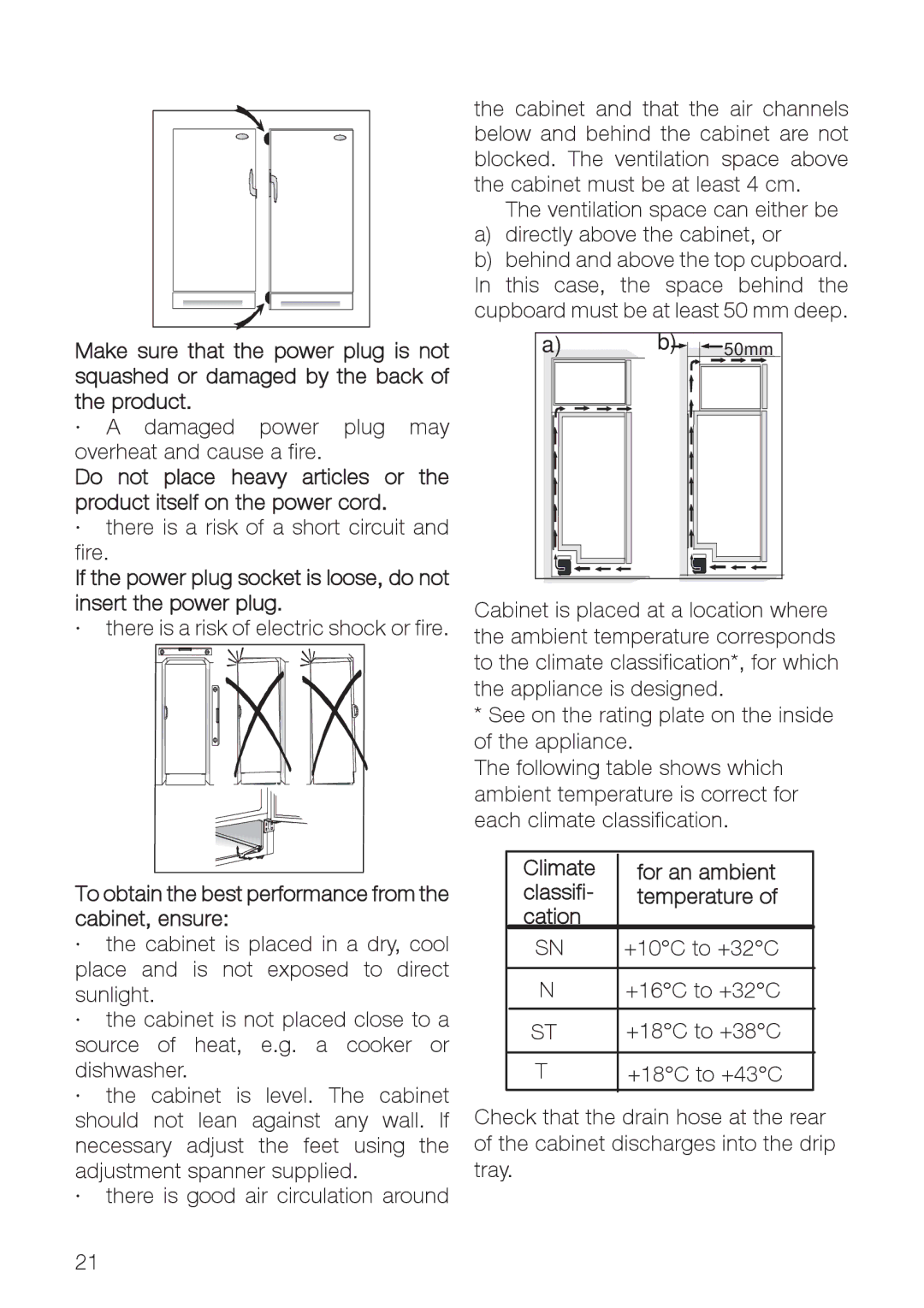 Electrolux ERES35800 user manual To obtain the best performance from the cabinet, ensure, Climate, Classifi, Cation 