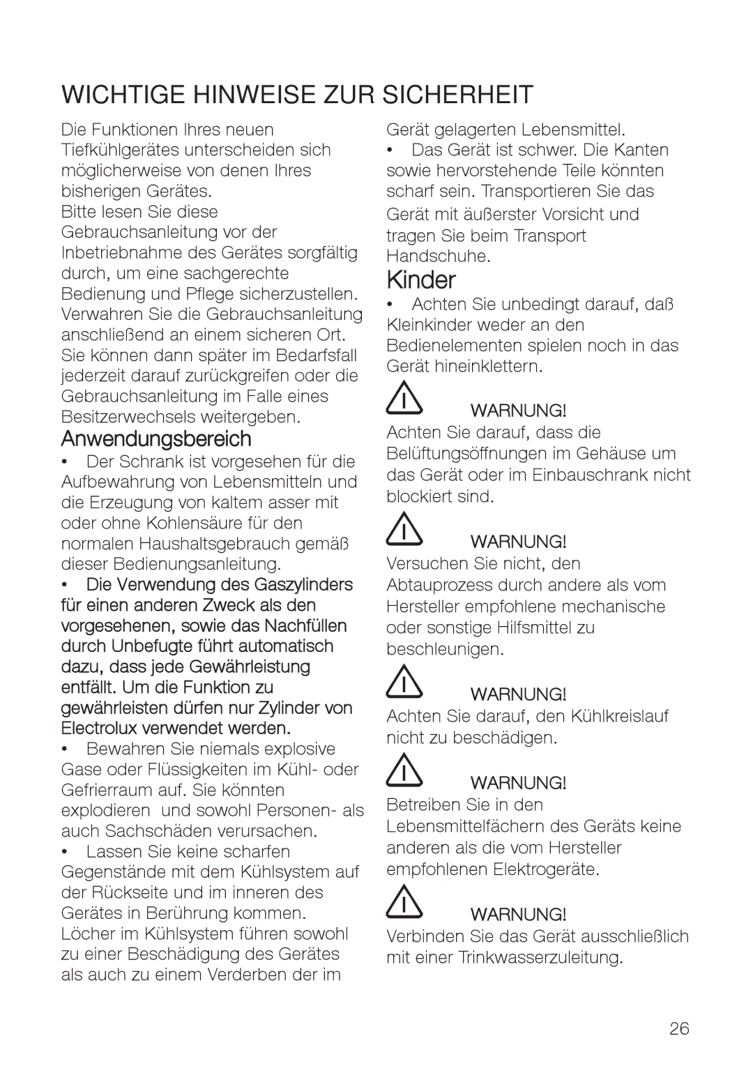 Electrolux ERES35800 user manual Wichtige Hinweise ZUR Sicherheit, Kinder, Anwendungsbereich 