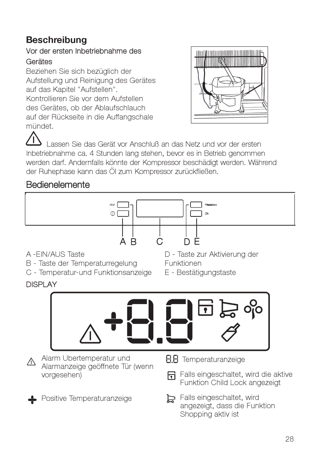 Electrolux ERES35800 user manual Beschreibung, Bedienelemente, Vor der ersten Inbetriebnahme des Gerätes 