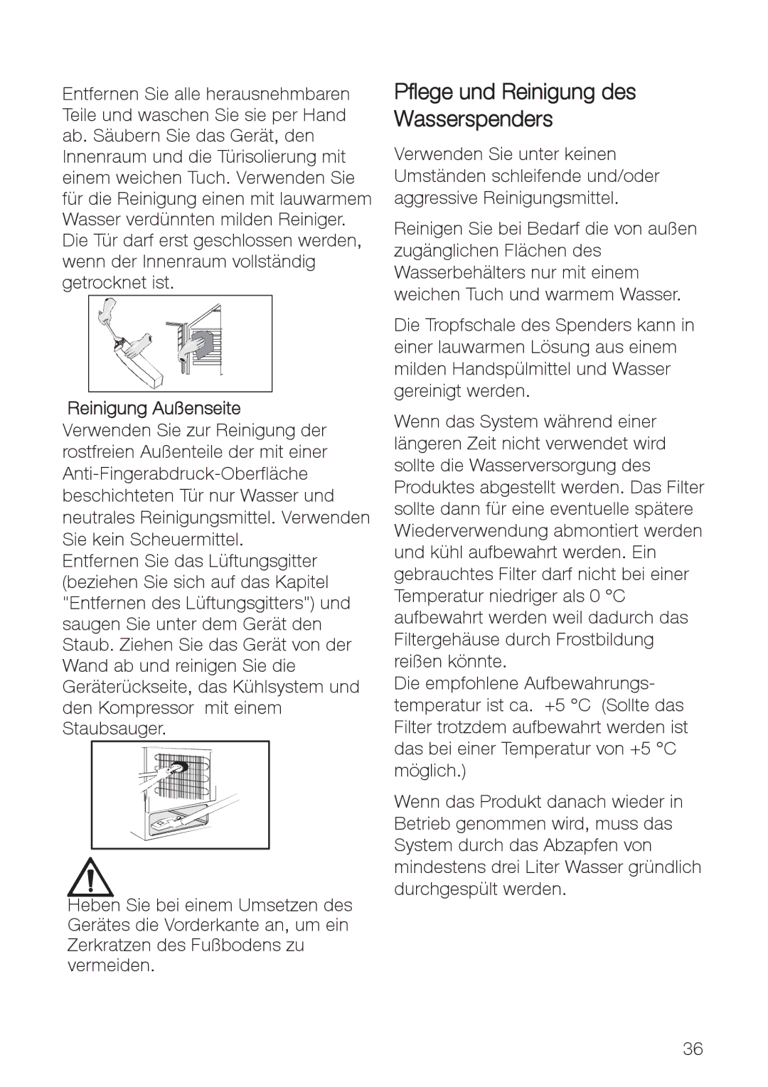 Electrolux ERES35800 user manual Pflege und Reinigung des Wasserspenders 