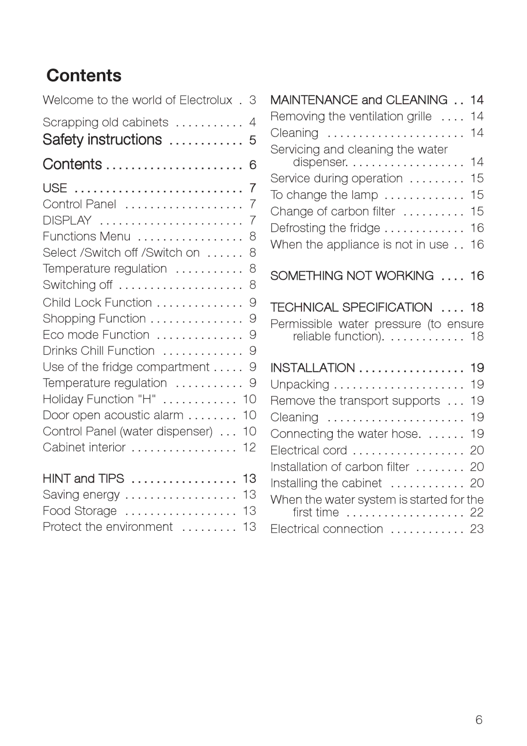 Electrolux ERES35800 user manual Contents 