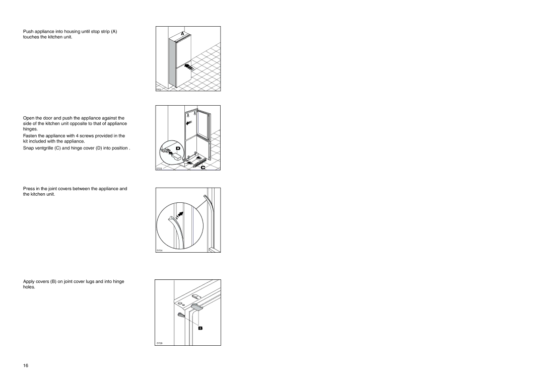 Electrolux ERF 2830 manual Apply covers B on joint cover lugs and into hinge holes 